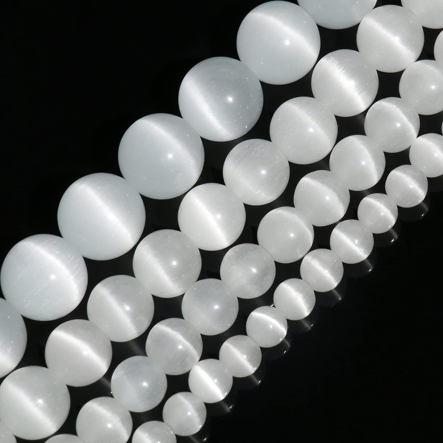 Yochus 45pcs White Cat Eye Stone Beads，8mm Healing Power Natural Stone Round Loose Beads for Jewelry Making Earring Necklace DIY Crafts