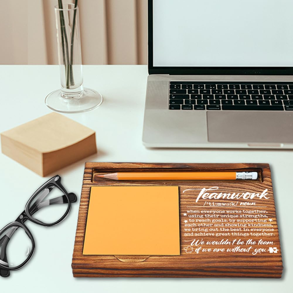 Teamwork Appreciation Gift for Coworkers Work Friends Project Manager, Office Recognition Gift for Employees Team Aides Members, Farmhouse Wood Motivational Self-Stick Note Pad Holders-LBB163
