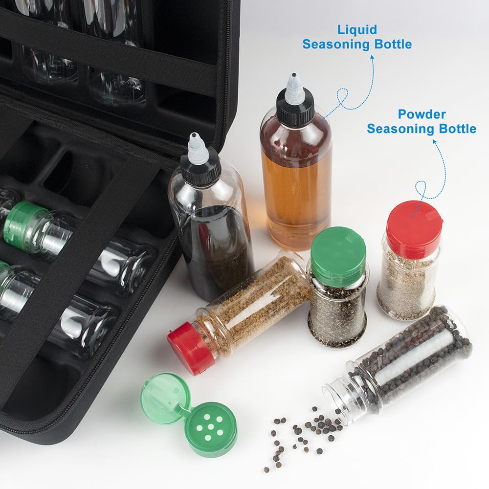 Camping Portable Spice Set with 12 Spice Containers Storage Bottle Pepper & Salt Spice Shakers, Separable Storage Bag for Outdoor Travel Camping BBQ Picnic Seasoning Kit Carrying Case
