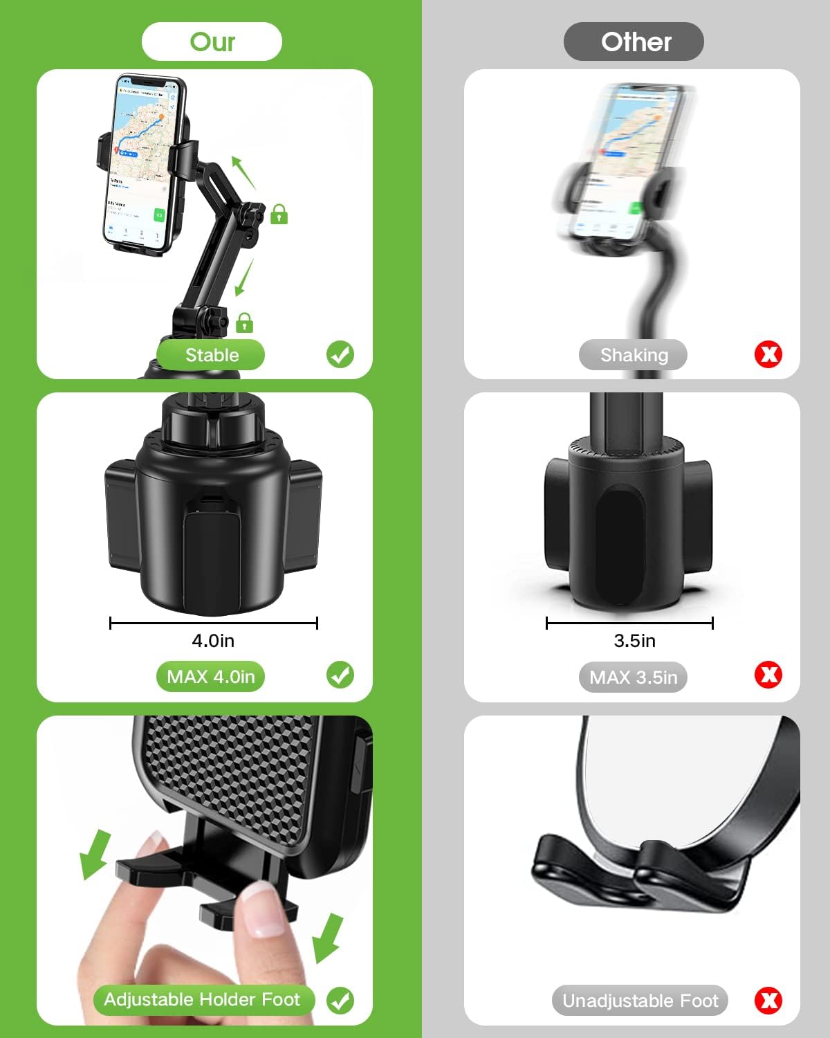 2025 Upgraded Cup Phone Holder for Car, Universal No Shaking Cup Holder Phone Mount with Expandable Base for Car Truck, Adjustable Holders,Compatible with iPhone Samsung All Phones: 2 Pack