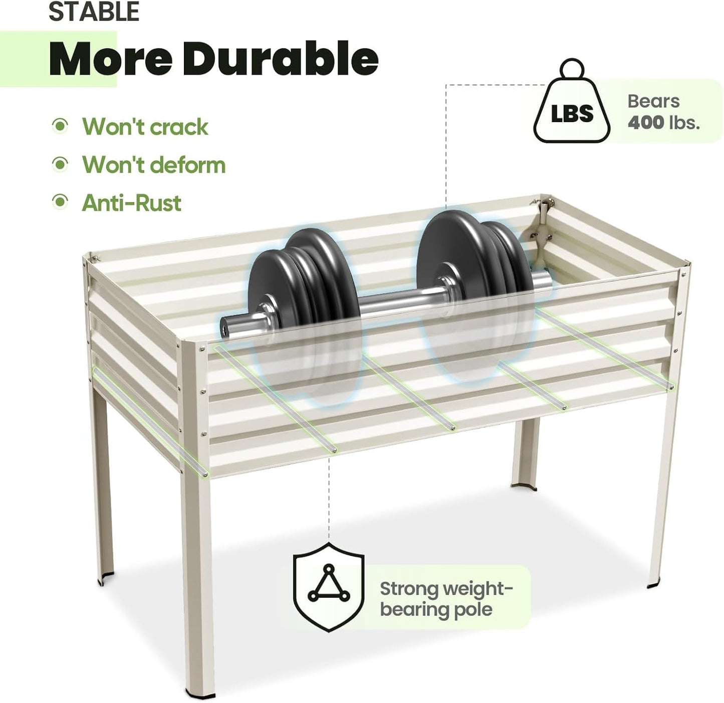 KING BIRD Raised Garden Bed with Cover & Netting Galvanized Elevated Large Planter Box with Legs 48×24×56 in for Backyard, Patio, Balcony, 400lb Capacity, Beige