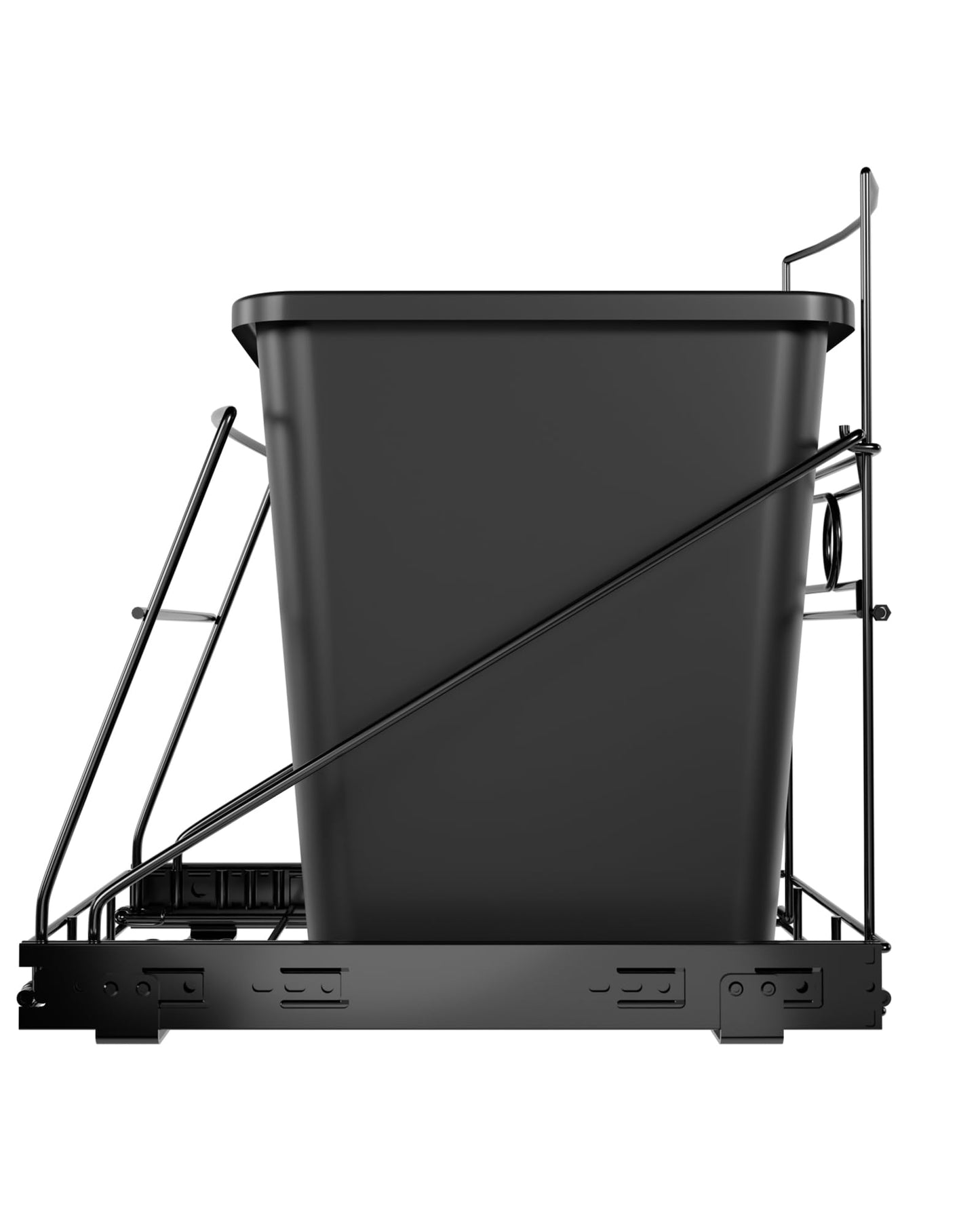 SOCONT Pull Out Trash Can Under Cabinet Adjustable Trash Can Holder for 7 to 11 Gallon Bin Bottom Mount Slide Out Trash Rack for Narrow Cabinets(Black, No Bin Included)