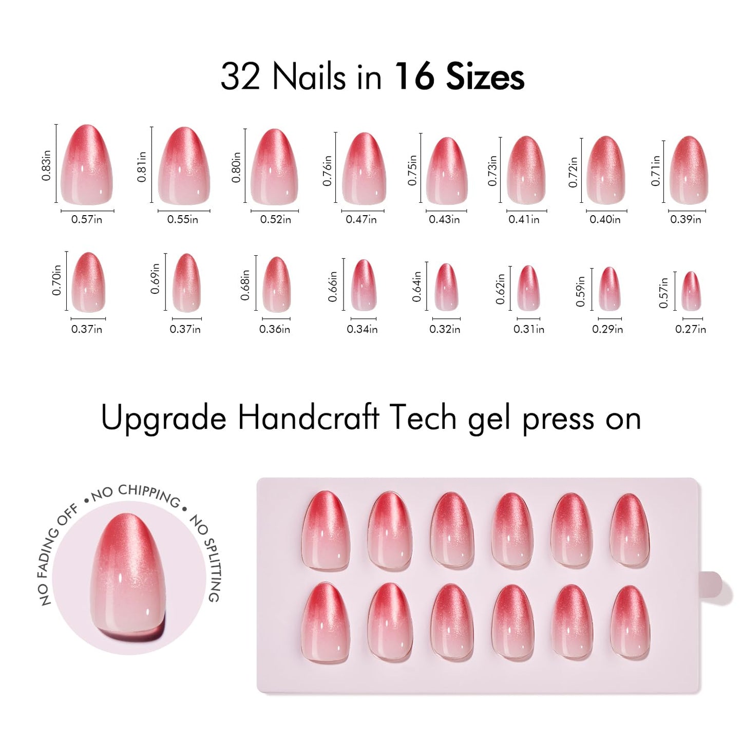 VSALON Press On Nails Short Almond, Pink Cat Eye Ombre Fake Nails Kit & Lamp