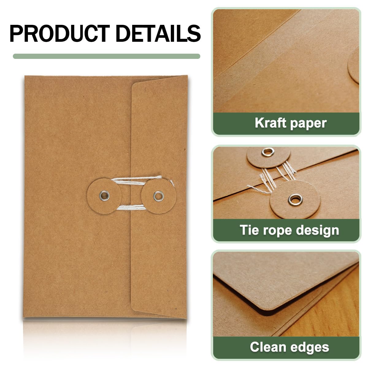 40 Pcs Kraft Paper Envelopes with String Tie Closure Project Pockets Document Organizer for Office Folder Booklet Bag, 4.53 x 6.7 inches (Brown)