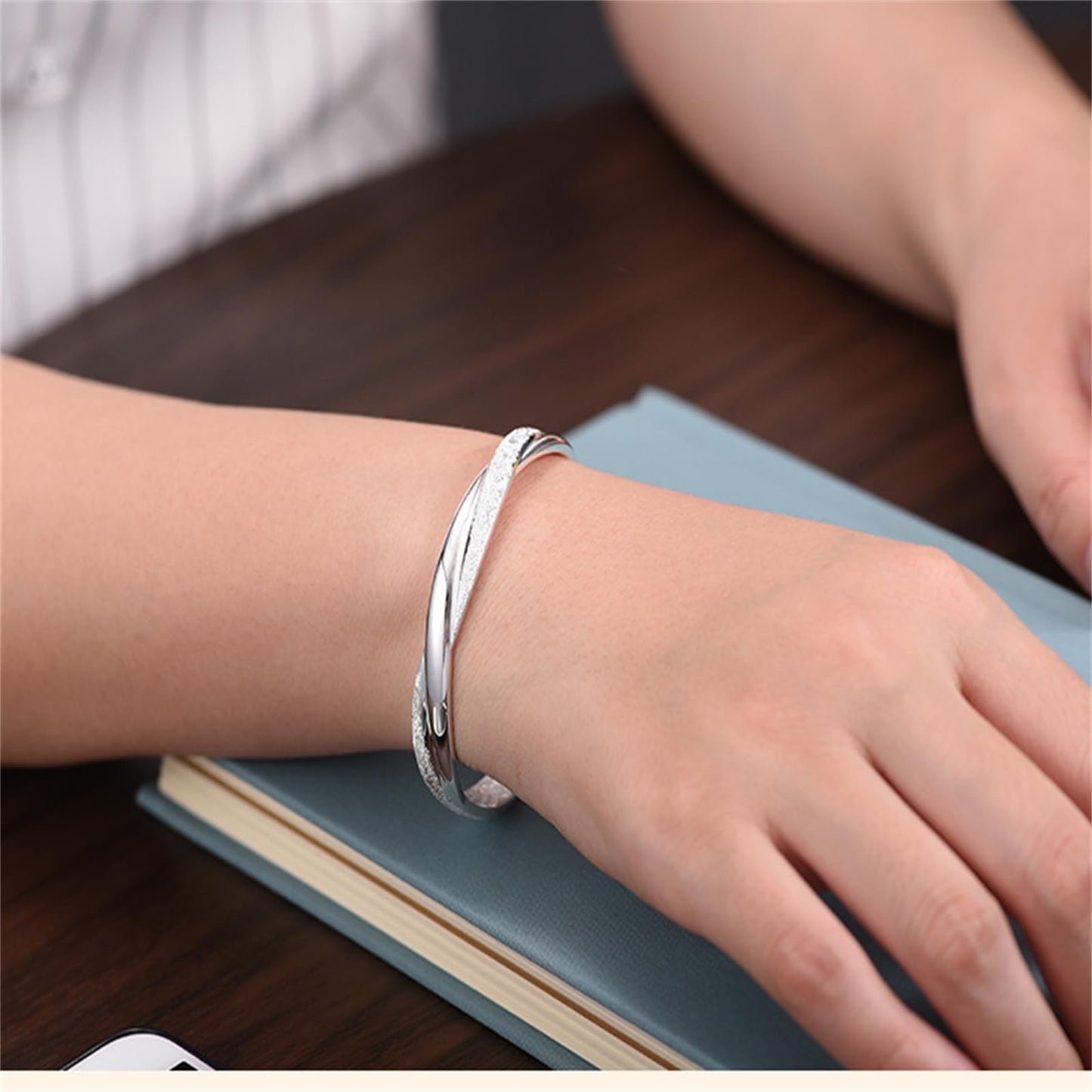 Handmade 925 Sterling Silver Bangle Bracelets For Women Irregular Hammered Cuff Bangles Weave Twist Braid Bangle Bracelets Mobius Eternal Infinity Cuff Bangles Open Adjustable Bangles For Women Gifts