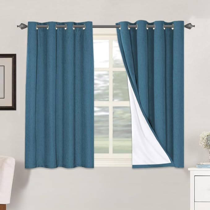 H.VERSAILTEX 100% Blackout Curtains for Bedroom Thermal Insulated Linen Textured Curtains Heat and Full Light Blocking Drapes Living Room Curtains 2 Panel Sets, Blue Sapphire, 52x45 Inch