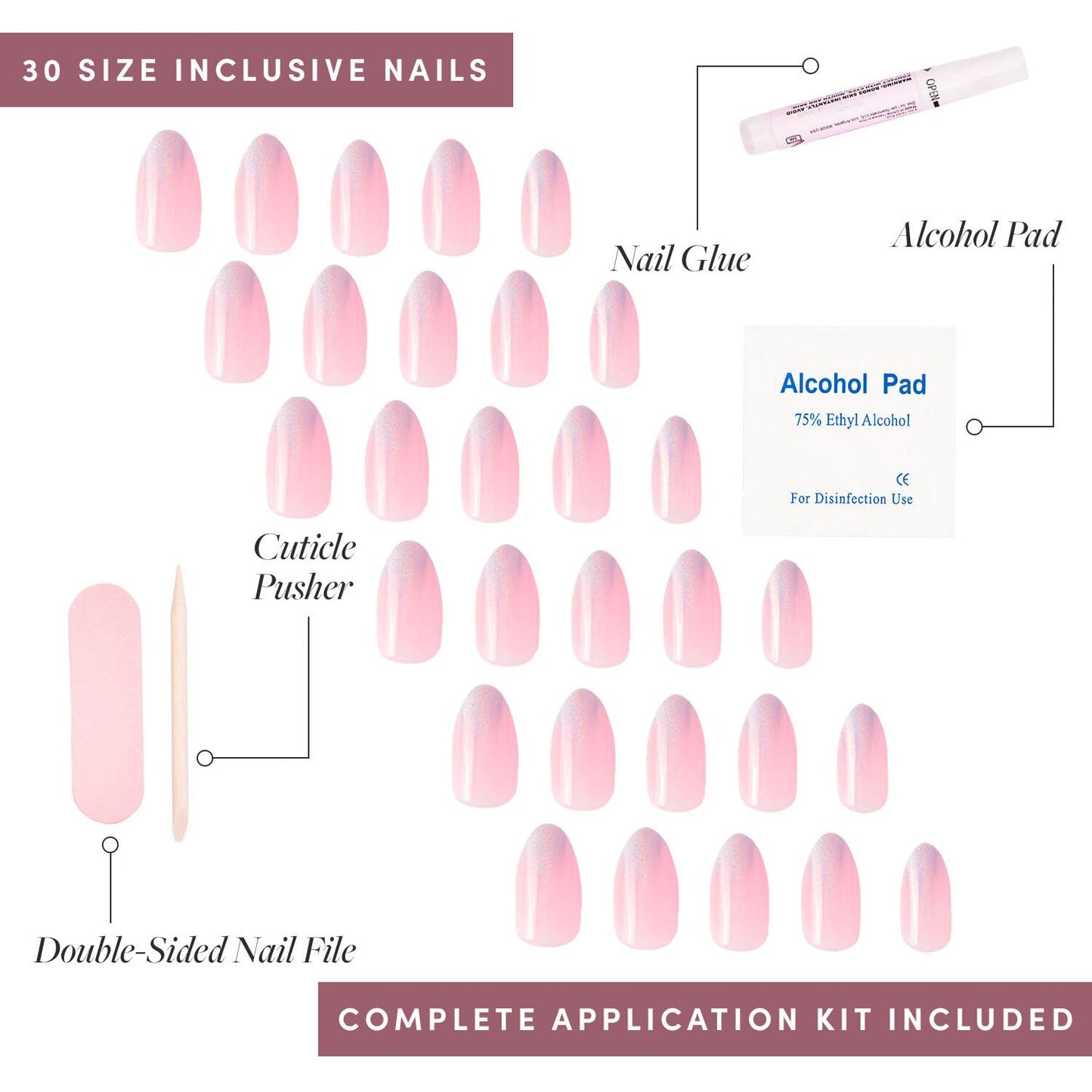 Glamnetic Press-On Nails Bundle - Winter Storm, Cherry Glaze & Boba | Semi-Transparent Short Almond Nails | Glazed Almond False Nails | Sparkly Black Squoval Fake Nails