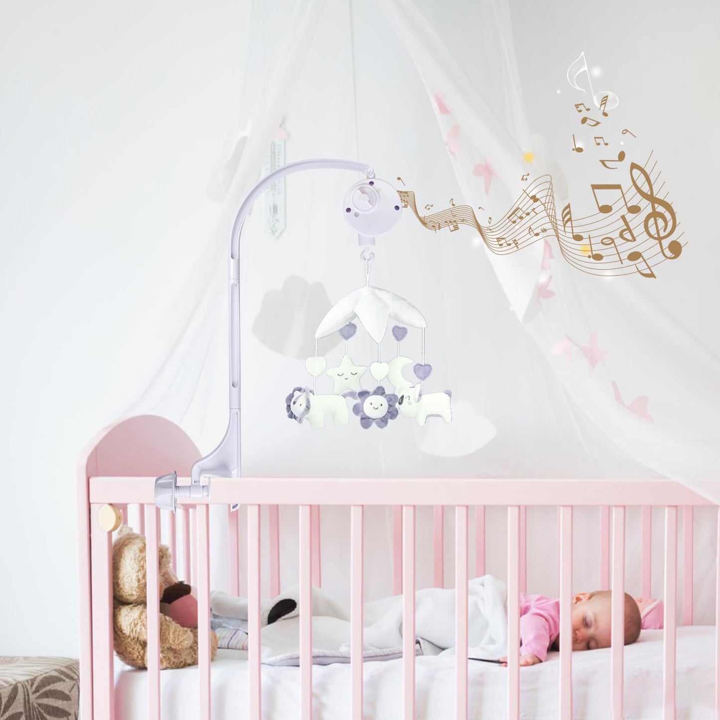 SAGOOITS 24 inch Baby Crib Mobile Bed Bell Holder Arm Bracket, with Music Box, The Foundation can be Adjusted Width-DIY Toy Decoration
