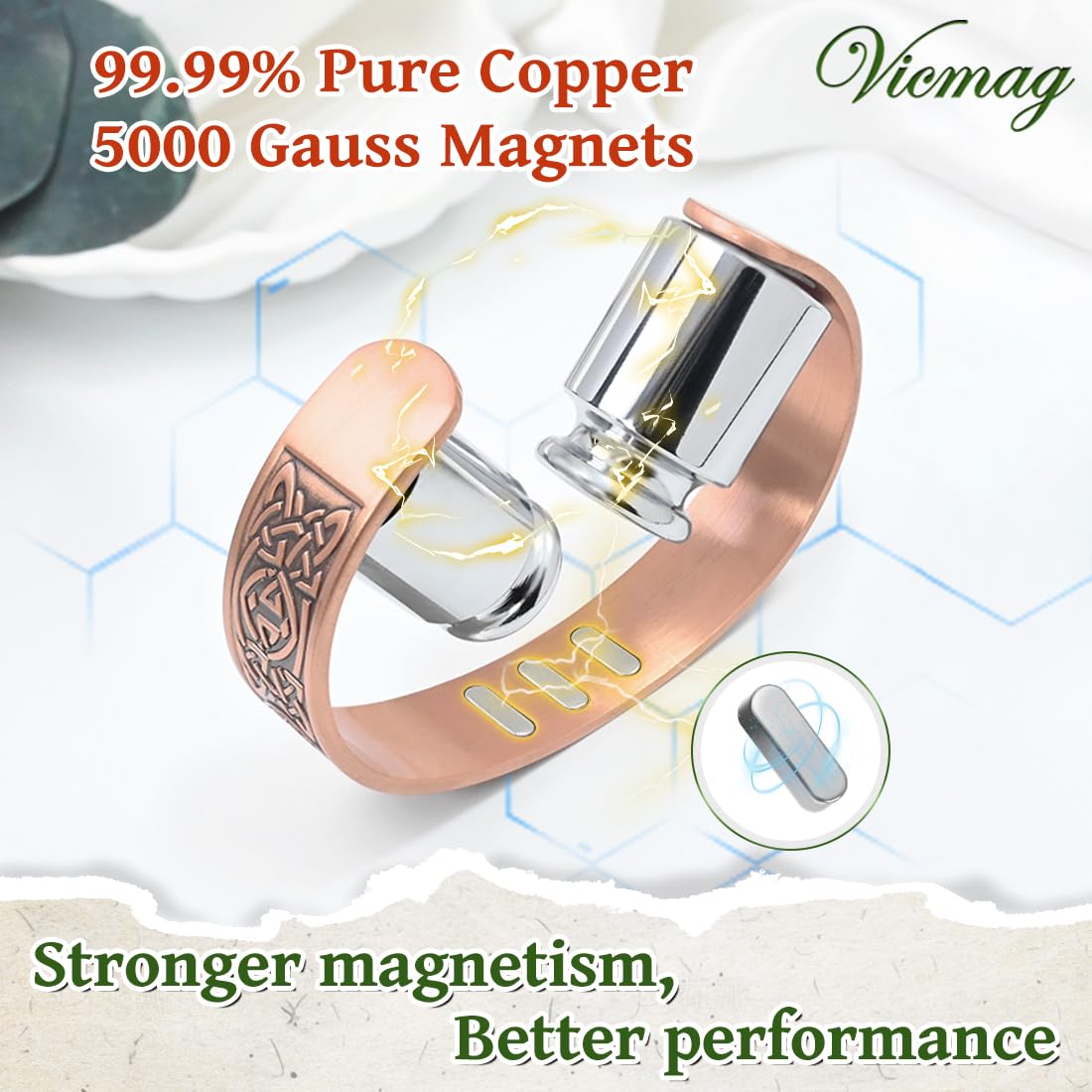 Vicmag Copper Bracelet for Men 9X Strength Magnetic 99% Pure Copper with 5000 Gauss Magnets, Tree of Life Present Box Adjustable(Celtic & Sun Moon Tree)