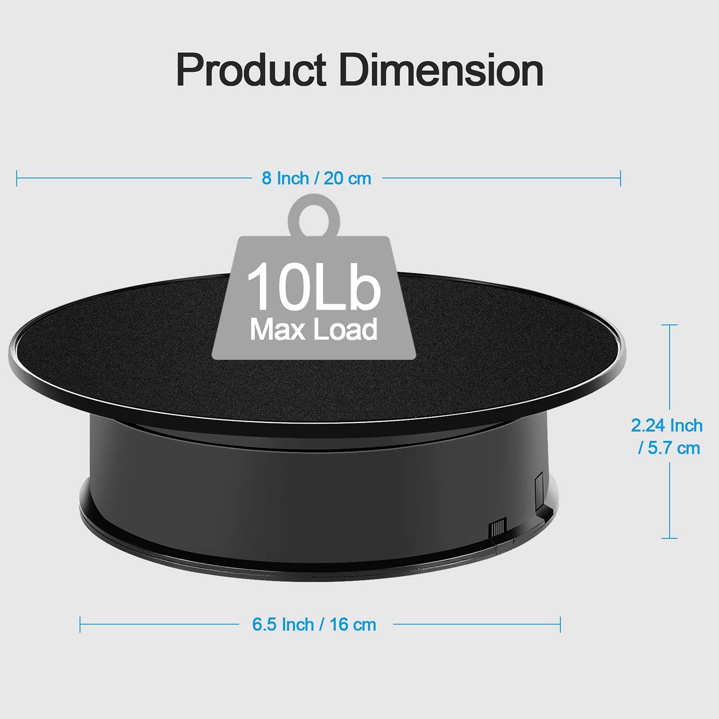Inovat 8" Ultra-Quiet Motorized Rotating Display Stand for Video Photography Products Display, 360 Degree Black Velvet Rotating Turntable for Jewelry 3D Models (Battery Operated, 10LB LOAD)