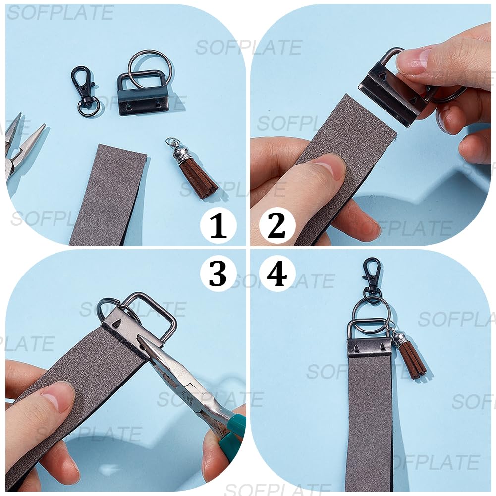 SOFPLATE 75Pcs 6 Colors 1 Inch Key Fob Hardware Kit Lanyard Hardware Set with Keyrings 25 Tassel Charms 25 Swivel Snap Hooks Wristlet Keychain Kit for Key Chain Making DIY Crafts Accessories Supplies