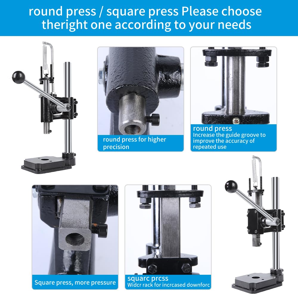 SKMZ Leather Hole Puncher Hand Punching Manual Punch.ductile Iron Base Arbor Presses for DIY Parts Punching, Cutting, Forming Pressing (Square Head Press)