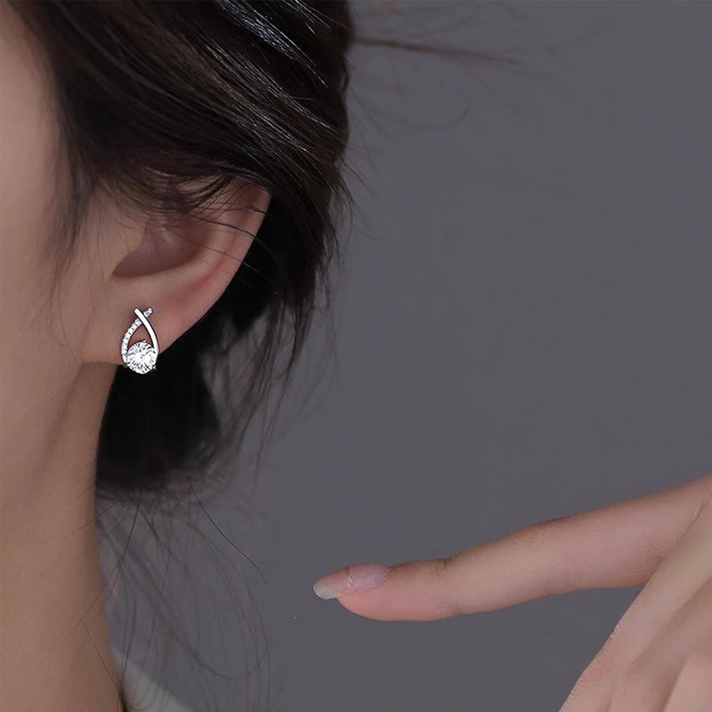 GLMOCM Lymphvity Germanium Earrings: Silver Zircon Modern Hoops Dangle Earrings
