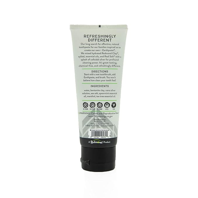 Redmond Earthpaste with Silver - Natural Non-Fluoride Toothpaste, 4 Ounce Tube (Unsweetened Spearmint) (Pack of 2)