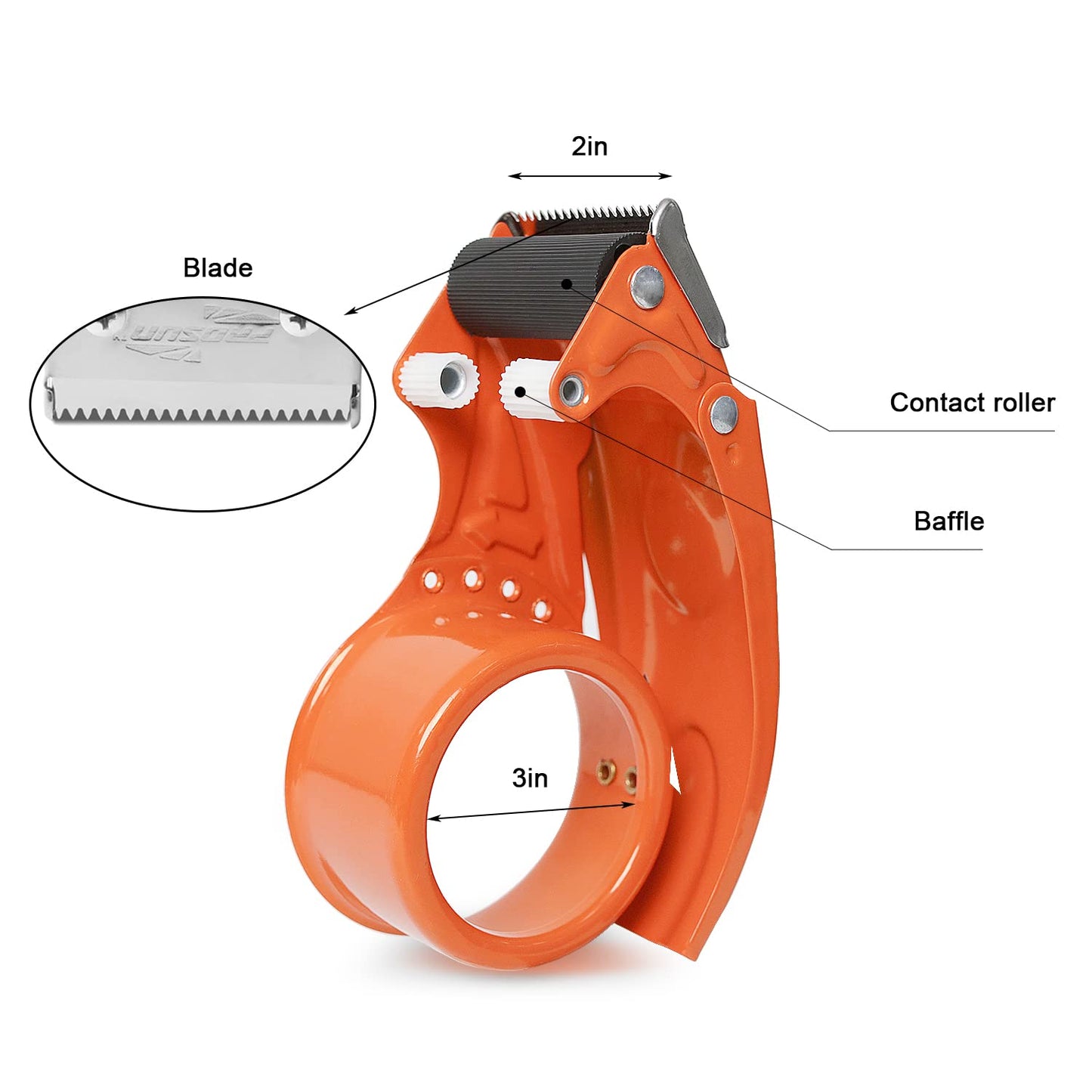 PROSUN 2 Pack Metal Packing Tape Dispenser Gun:2-inch Wide Tape Dispenser / 3-Inch Inner Paper Core(2" Blue + 2" Orange)