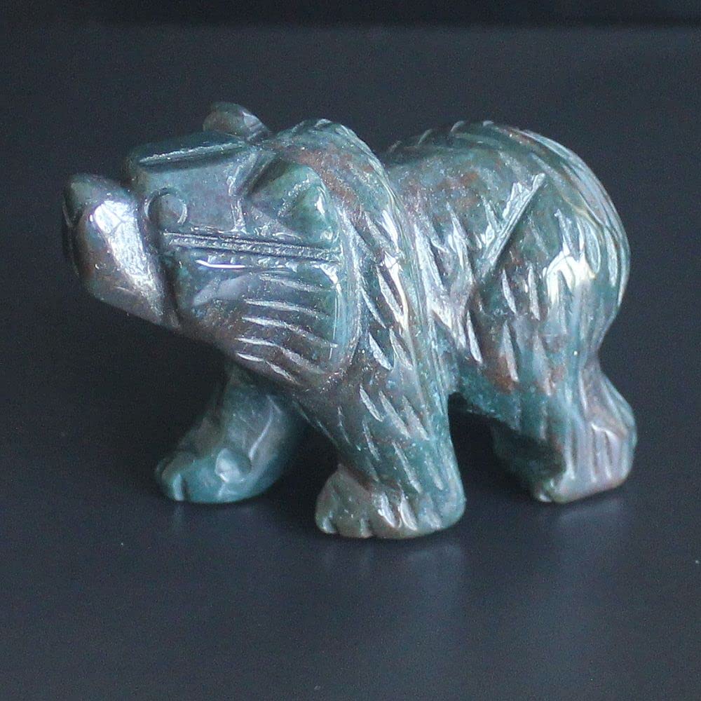 2'' Hand Carved Mixed gemstome Crystal Bear Figurine Animal Carving (Indian Agate)