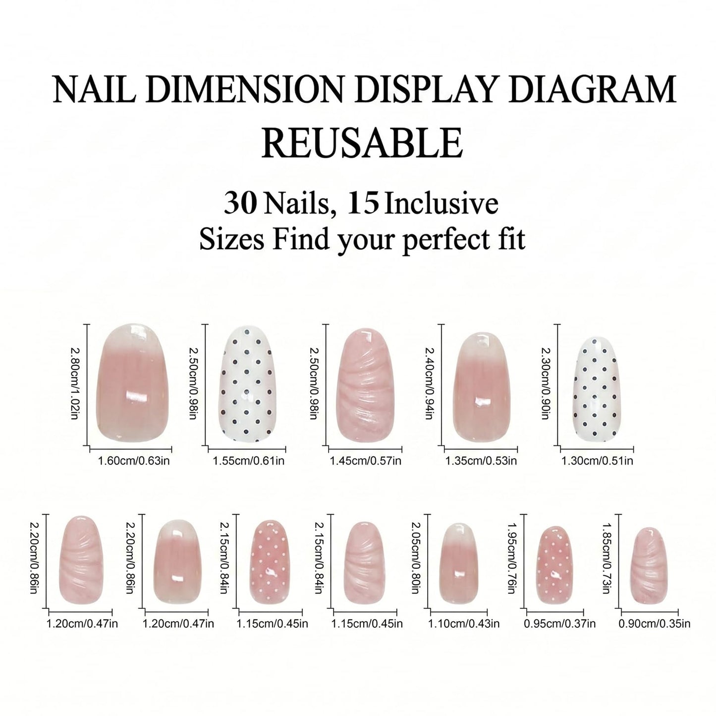 IMRAIN Almond Press on Nails, Medium Fake Nails, Nude Pink 3D Pearl Shell Polka Dot, 30 Pcs Reusable Glue on Nails for Women, Salon Quality