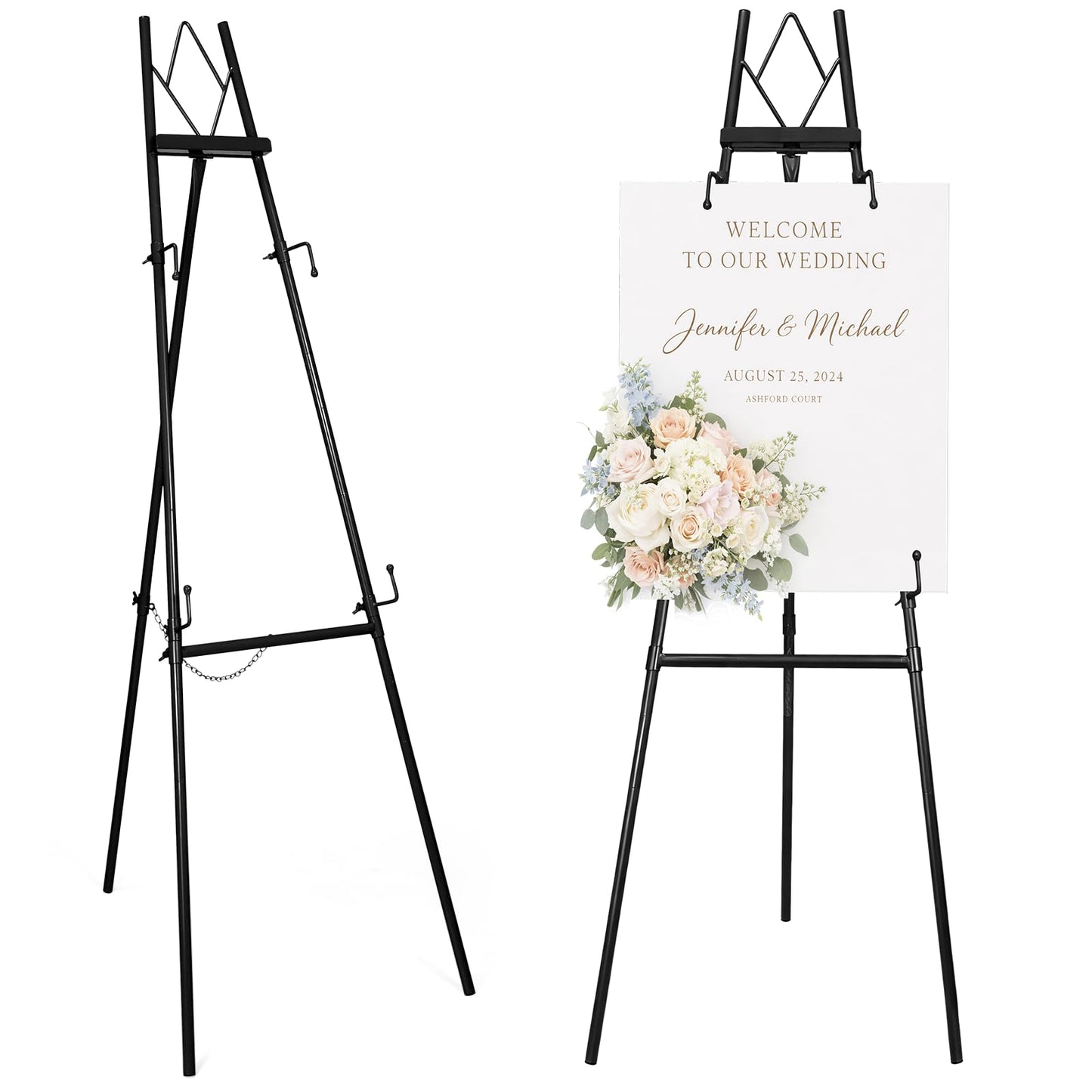 53.9" Black Easel Stand for Sign, Heavy Duty Metal Display Easel with Storage Bag, Adjustable Art Easel for Wedding Sign, Painting, Picture