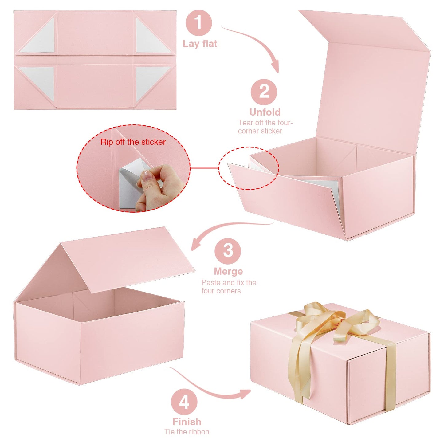 MOYEUPAC Pink Gift Box,9" X 7" X 4" with Ribbon for Presents Magnetic Closure Gift Packaging for Birthday,Valentine's Day,Mother's Day