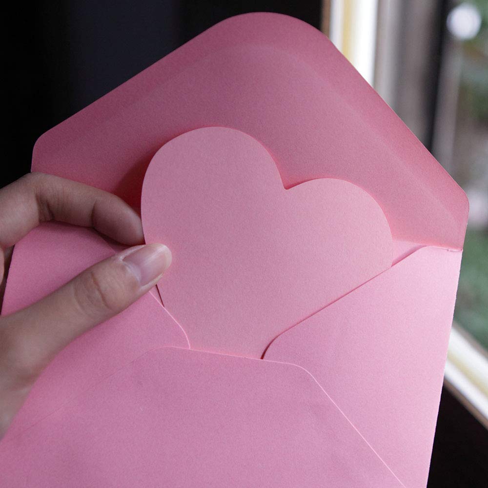 Bubbley 48-Pack Blank Heart Shaped Cutout DIY Greeting Cards for Valentine's Day and Anniversary, Envelopes Included, 3 Colors, 4 x 6 Inches