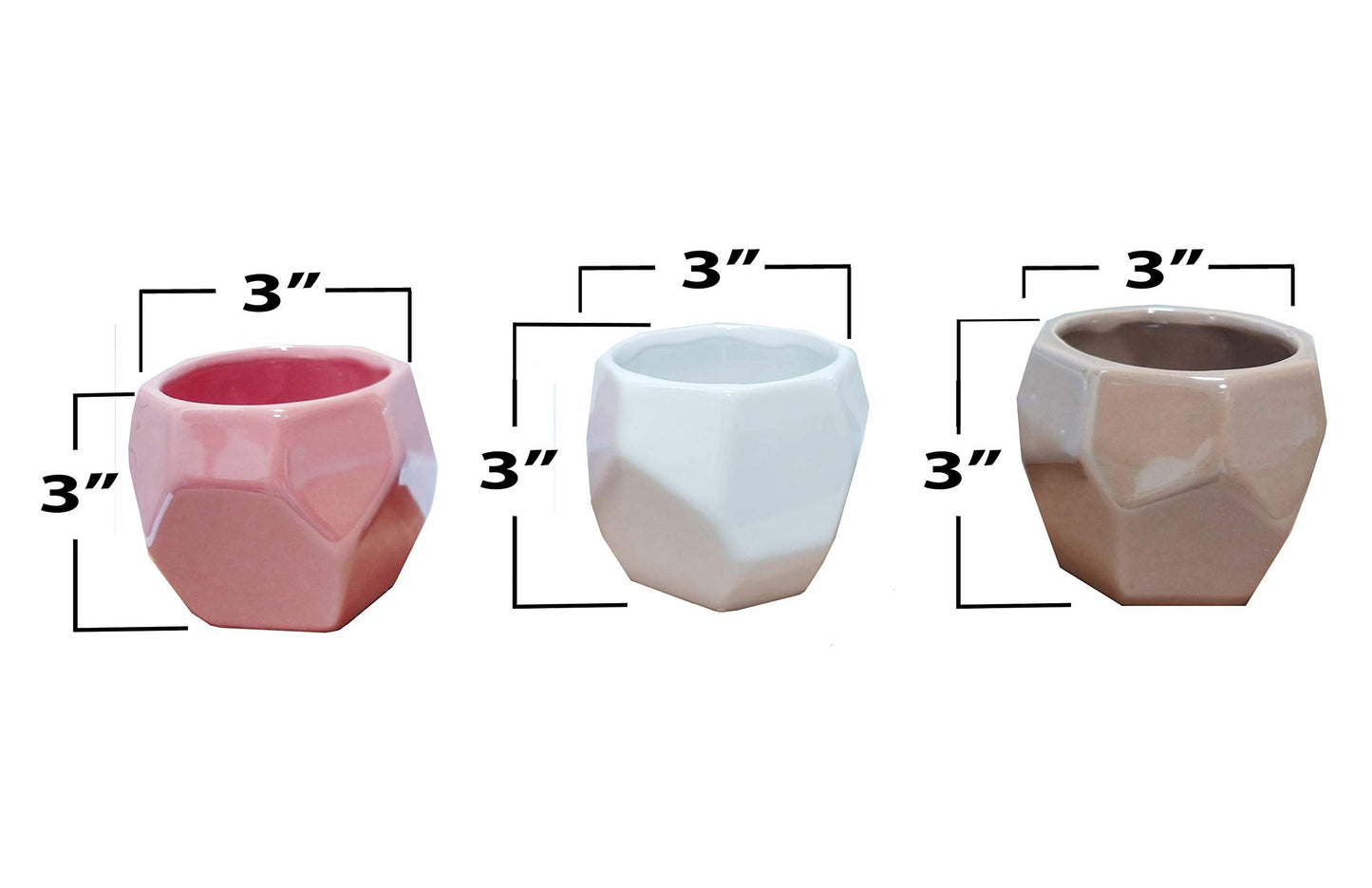 Admired By Nature Mini Pot Planters 3 Inch Ceramic Geometric Design Succulent Plant Pots, Set of 3