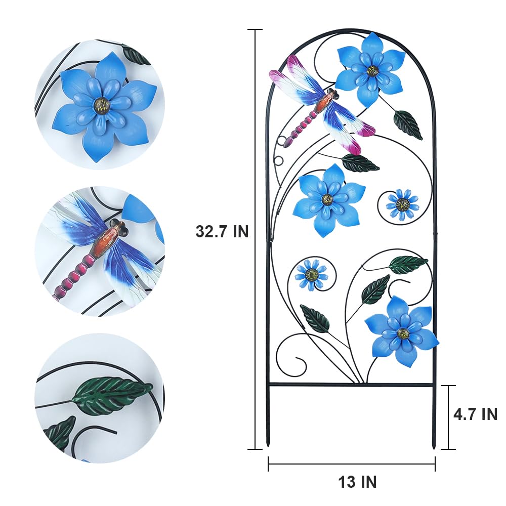Garden Decor for Outside, YEAHOME 34 Inch Decorative Garden Stakes with Flowers Dragonflies, Metal Spring Yard Decorations for Outdoor Patio Lawn Backyard