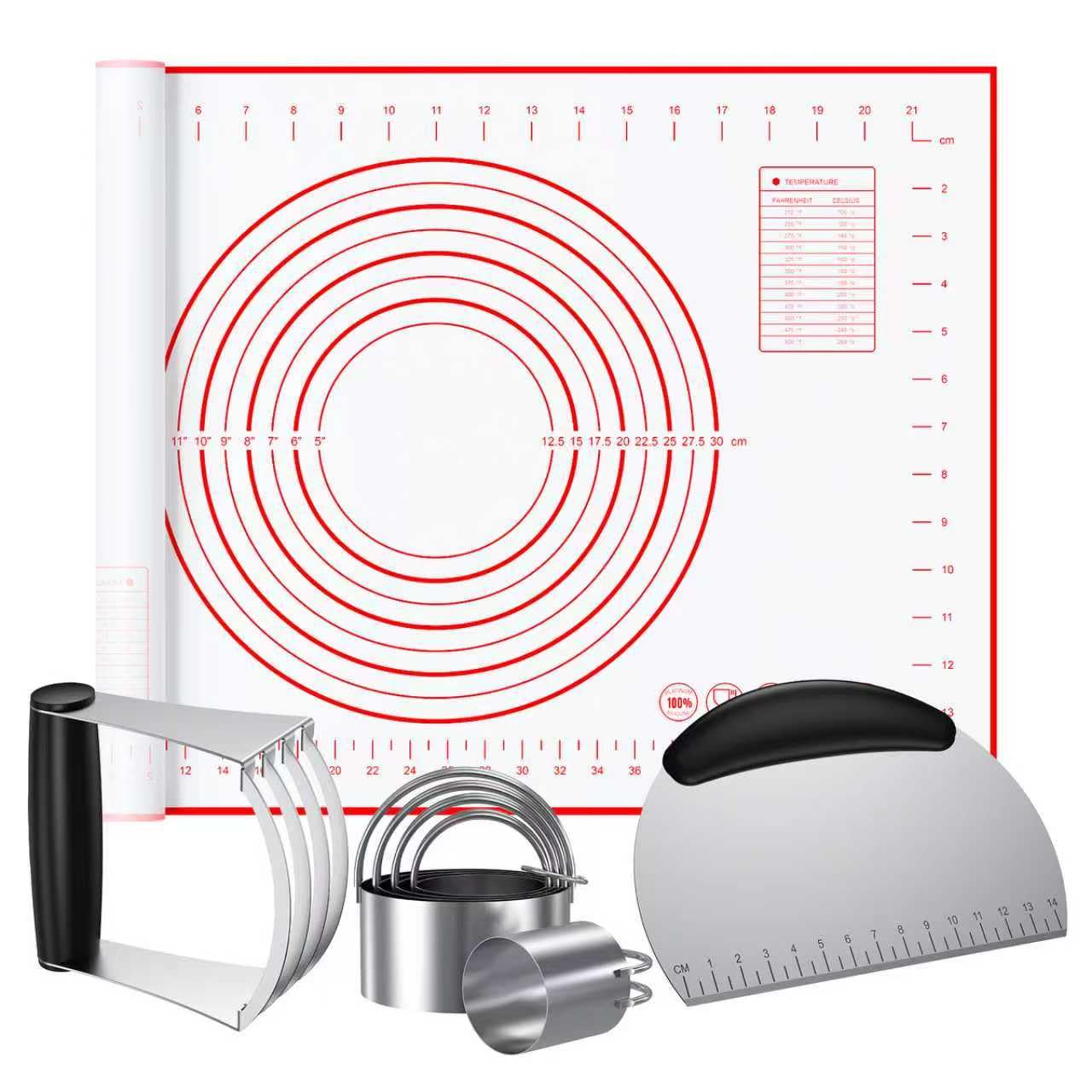 Frapkom Biscuit Cutter, Silicone Pastry Dough Baking Mat Set, Baking Tools and Accessories Kit (4 Pcs/Set)