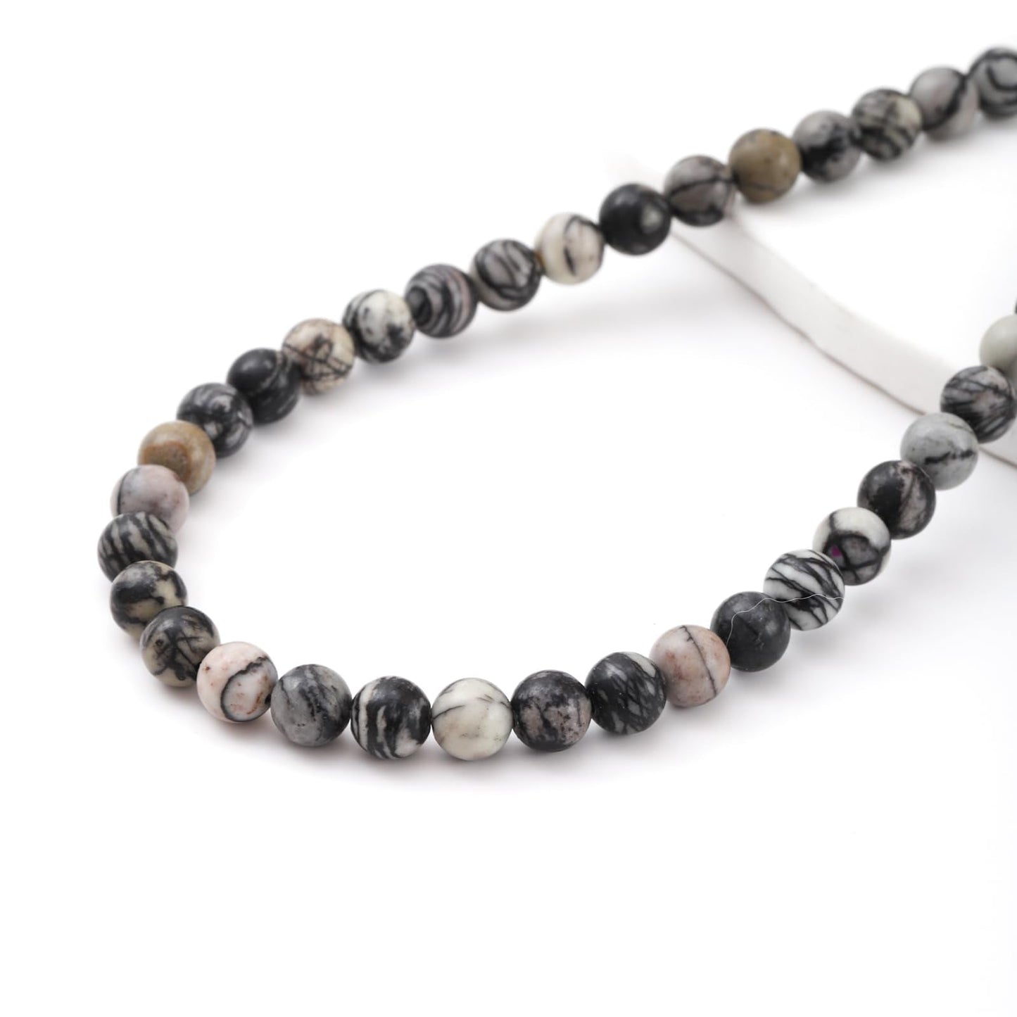 8mm 45pcs DIY Natural Black Network Zebra Stone Beads Round Healing Crystal Gemstone Loose Beads for Jewelry Making Handmade Bracelet Necklace