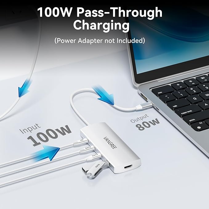 USB C Hub 8 in 1 Multiport Adapter, 3 USB 3.2 Gen 2 Ports with 10Gbps, 3 USB-A 3.0 5Gbps, 4K@60Hz HDMI, 100W PD, USBC Splitter for MacBook Pro, iPad Pro, Mac mini and More(Not Support USB-C Monitor)