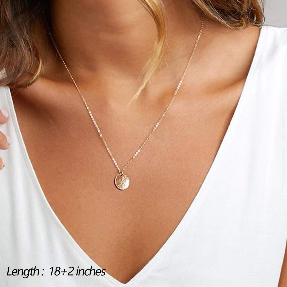 Turandoss Dainty Choker Disc Necklace Hammered Necklaces for Women Simple Necklace Jewelry