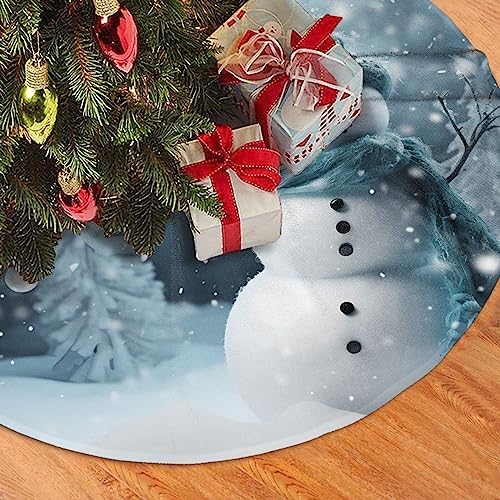 Christmas Snowflake Snowman Christmas Tree Skirts 30", Xmas Tree Cloth Mats Trees Skirts for Decor Gift, Home Decoration