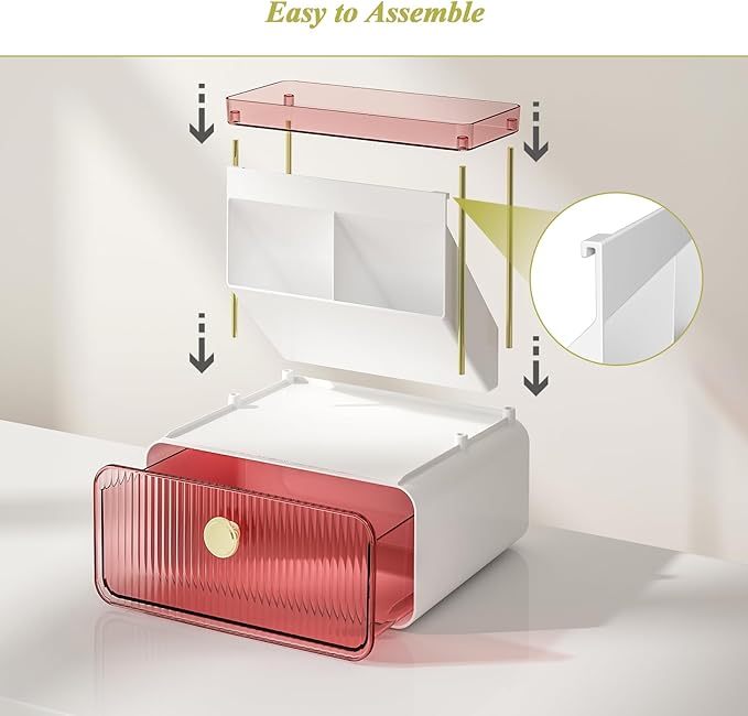 FOLLOWIN Bathroom Organizers and Storage with Drawer,Vanity Storage Organizer with Makeup Brushes Holder, Perfume Lotion Cosmetic Organizer,Blush Pink