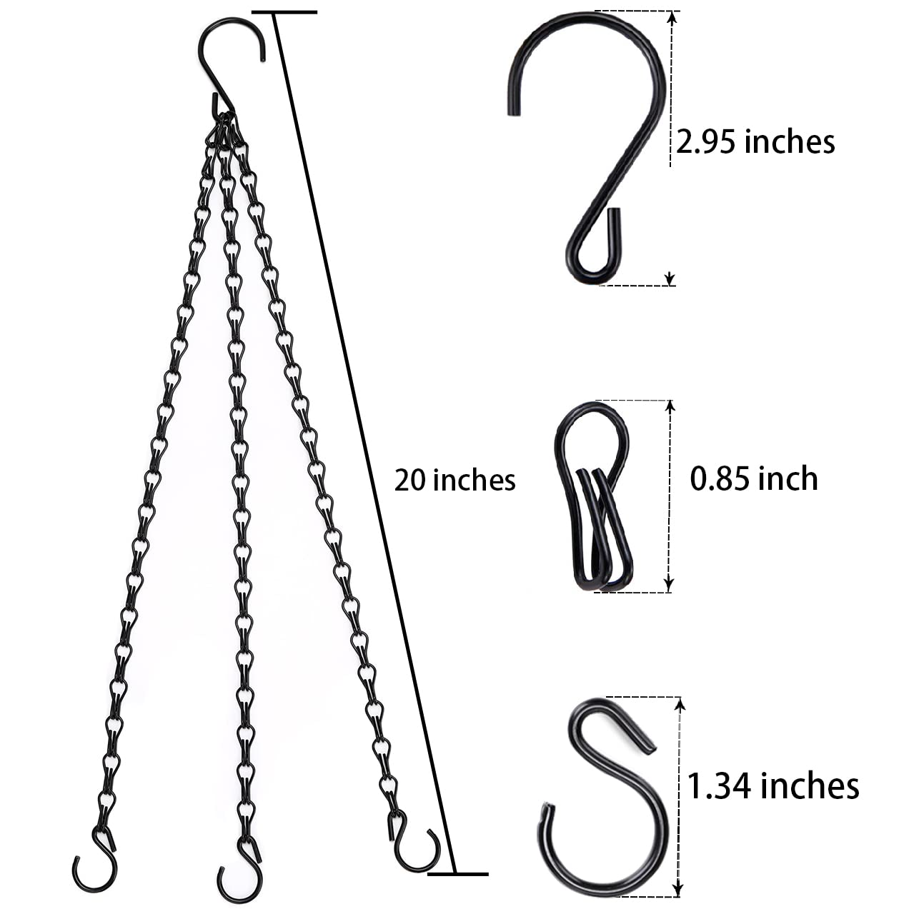 Heybe 20 Inch Hanging Basket Chain, 3 Point Hanging Chains with Hooks for Pot Planters Bird Feeders Lantern Lamp,Extended Hangers for Hanging Badkeys(20 inch,3 Point)
