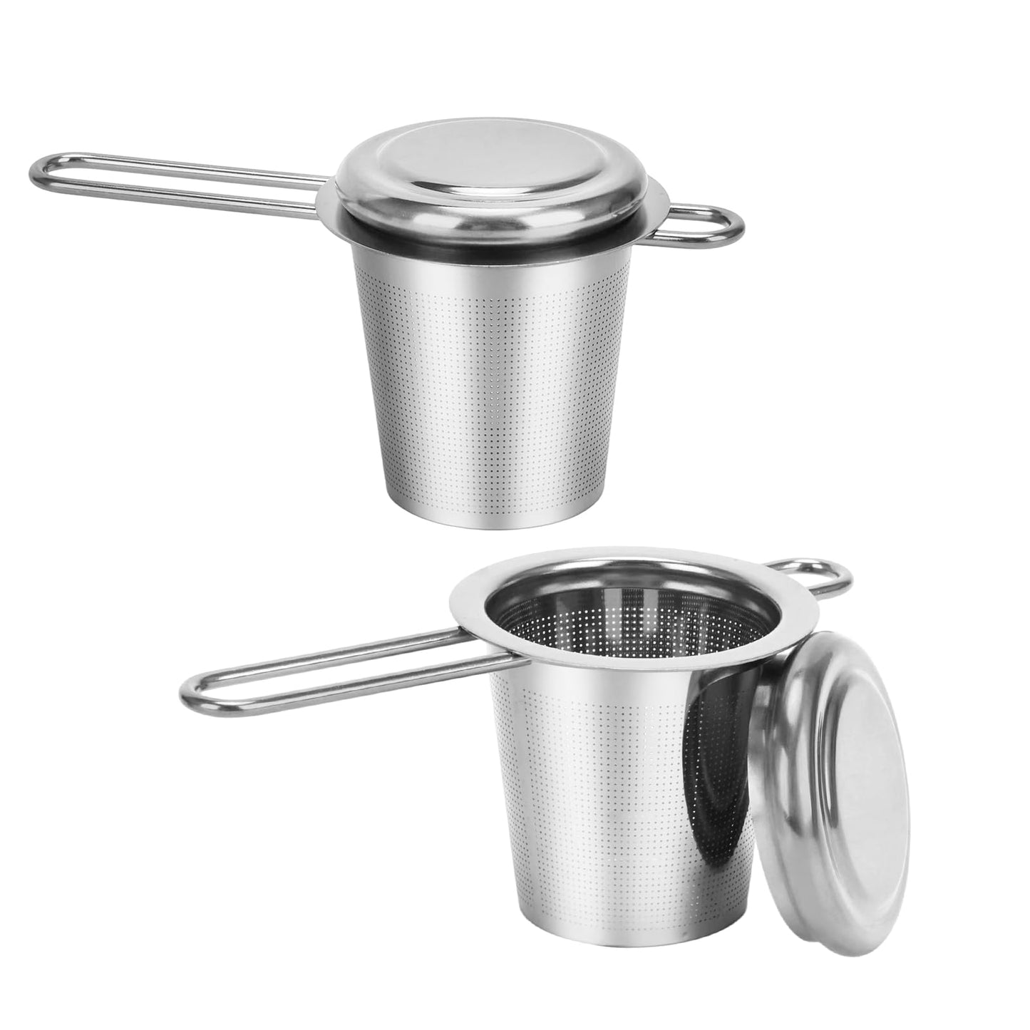 2pcs Tea Infuser, Stainless Steel Tea Strainer Fine Mesh Tea Diffuser with Double Long Handles Loose Leaf Tea Steeper for Mugs Cups Teapots (Silver)