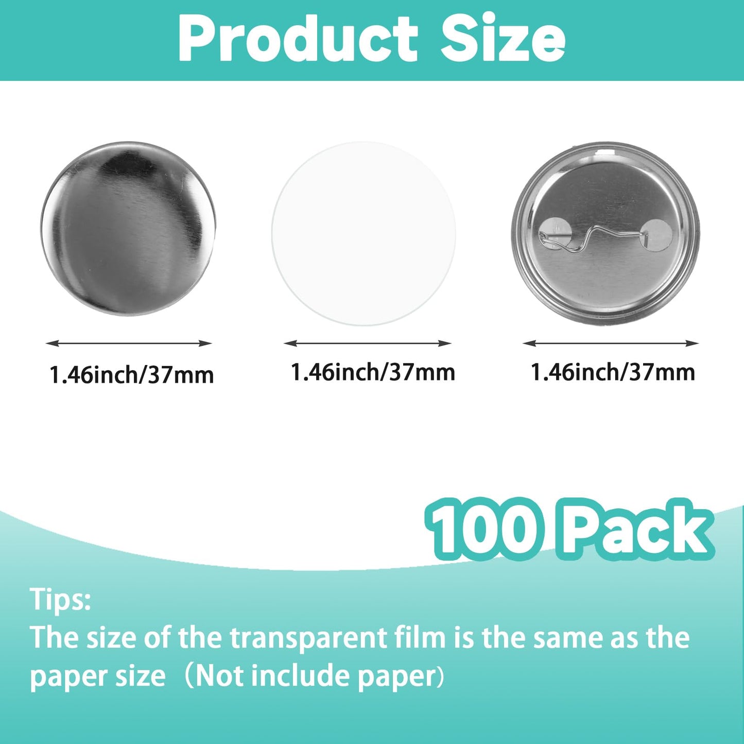 YAYODS 300 Pieces Button Maker Supplies 37mm/1.5 inch Round Badge Button Parts for Button Maker Machine, Includes Blank Pin Back Cover, Metal Cover, Clear Film