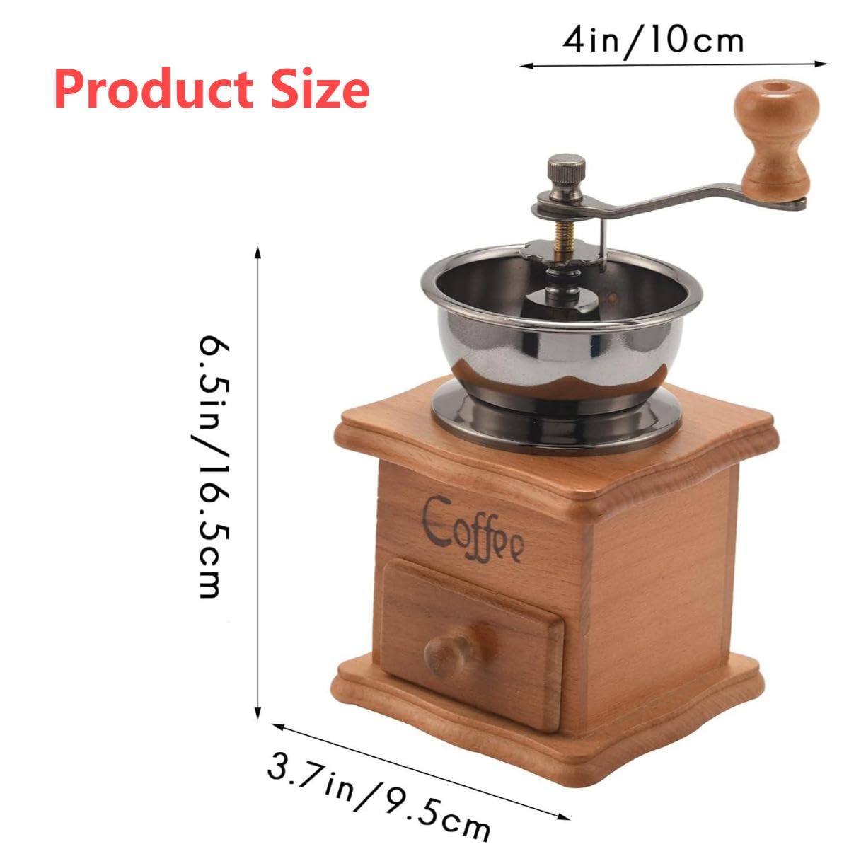 Eitonbu Wooden Manual Coffee Grinder Vintage Style Hand Coffee Mill Burr Coffee Grinder with Ceramic Hand Crank,Wooden Manual Coffee Grinder Cleaning Brush (Light Brown)