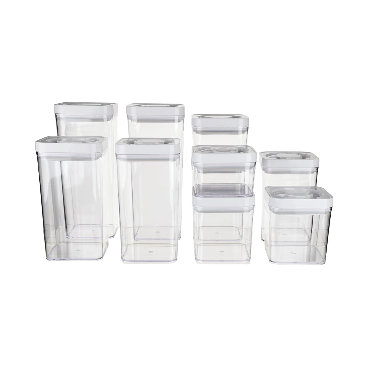 Amazon Basics Airtight Food Storage Containers, BPA Free, Dishwasher Safe, with Twist/Turn Lids, for Kitchen Pantry Organization, 10-Piece Square Set, Clear Plastic