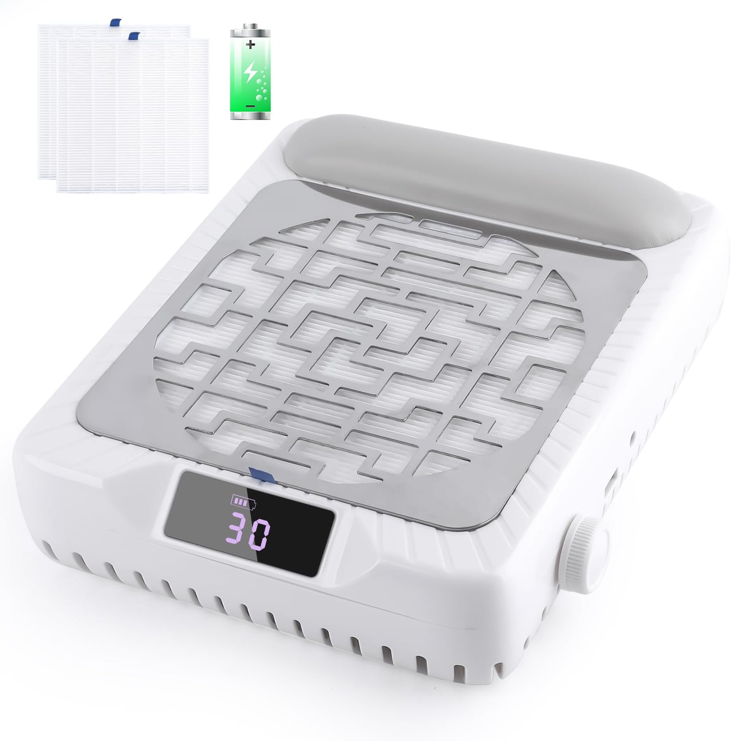 BOMOQING Rechargeable Nail Dust Collector, Professional Dust Collector Nail Tech with LED Display, Powerful Adjustable Nail Dust Cleaner Machine for Acrylic Nail Polishing & Salon use