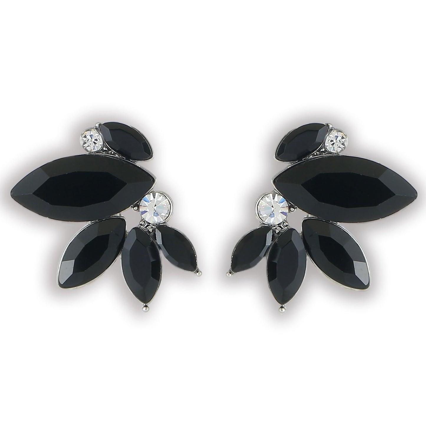 Black Rhinestone Drop Earring Sparkly Wedding Earrings for Women Prom Party Faux Crystal Stud Earrings Silver-Tone