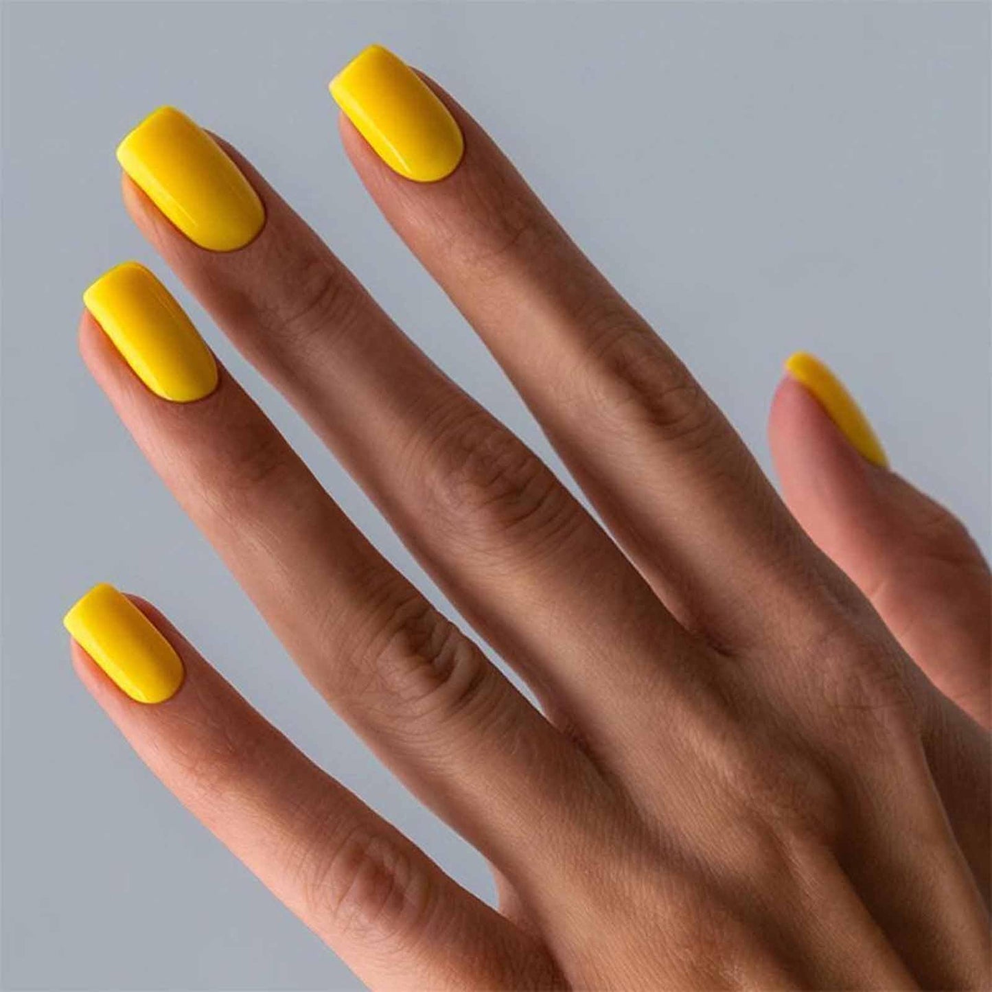 IMSOHOT Yellow Press on Nails Short Square Fake Nails Acrylic Glossy Squoval False Nails Full Cover Solid Color Glue on Nails for Women Girls