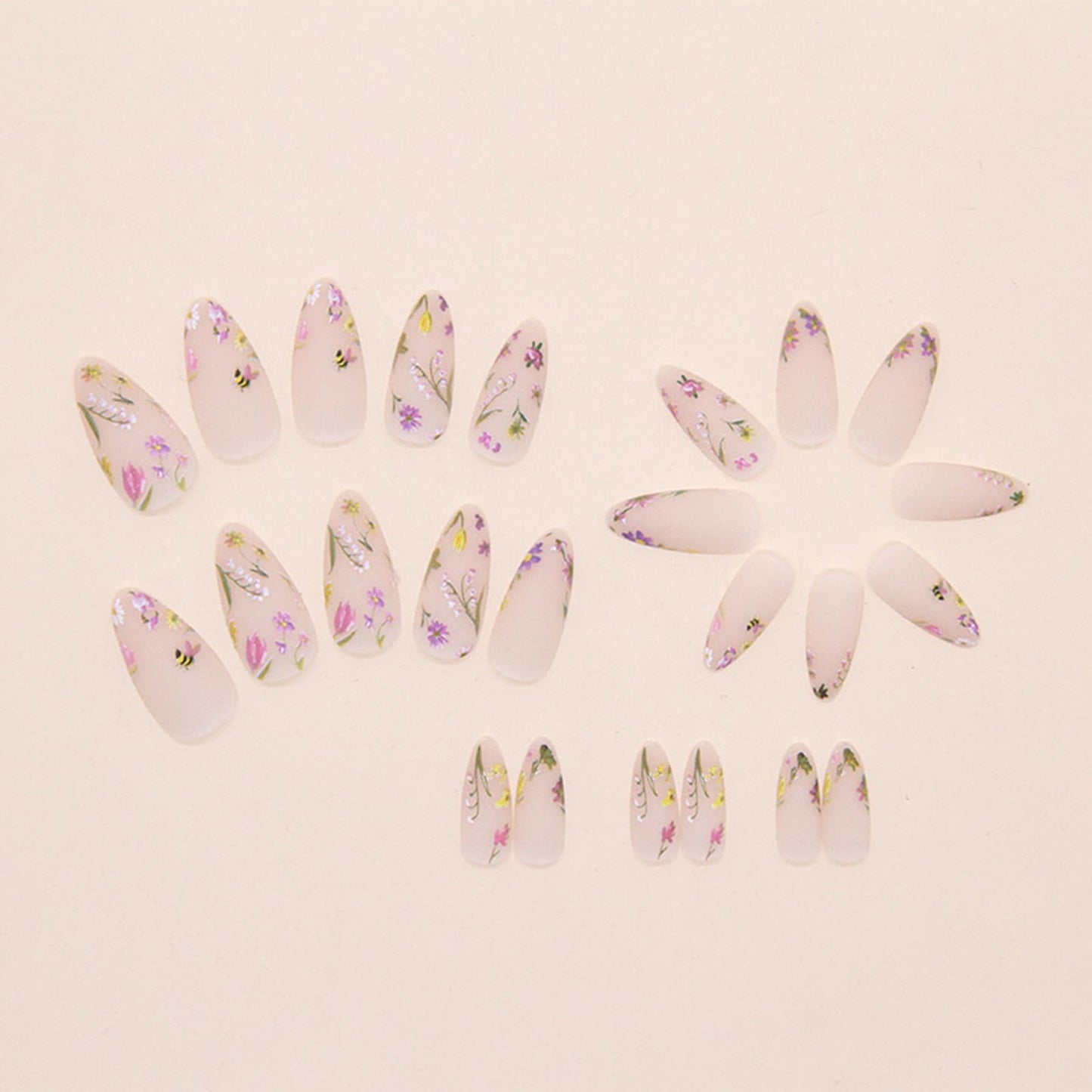 IMRAIN Press on Nails Almond Medium Fake Nails with Flower Designs Glue on Nails Matte Full Cover Acrylic False Nails Summer Cute Floral Stick on Nails for Women