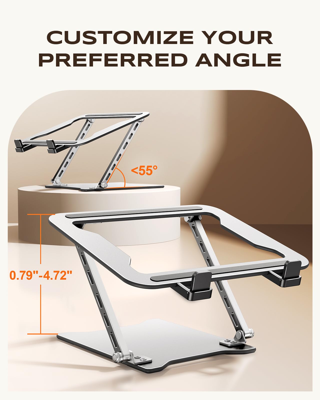 RIWUCT Ultra-Slim Portable Laptop Stand for Desk, Height Adjustable & Dual-Bar Support Laptop Riser Holder, Ventilated Computer Notebook Stand Mount, Compatible with MacBook/Dell/HP(10-15.6")