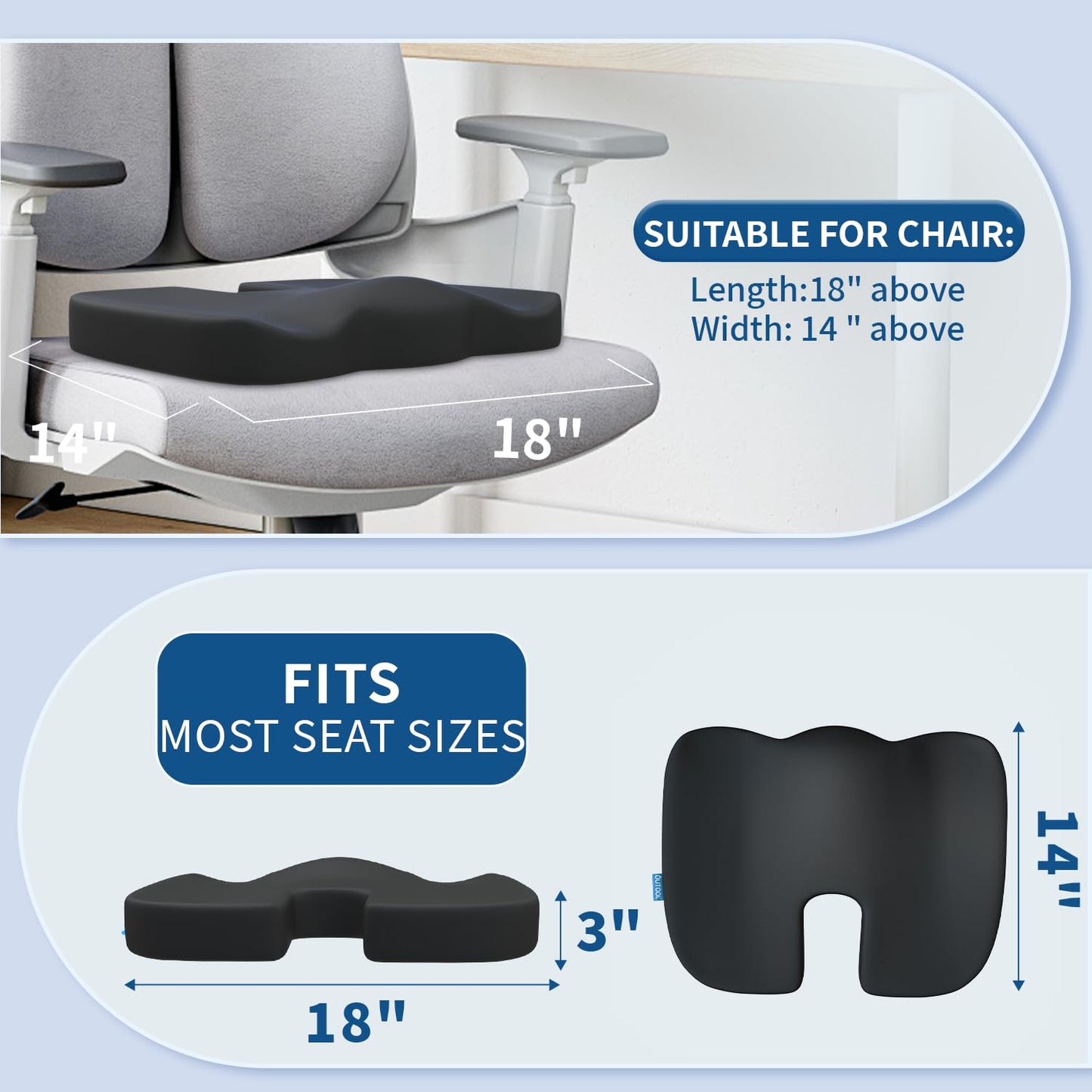 QUTOOL Seat Cushion and Lumbar Support Set for Office Chair – Supports Lower Back & Hips for Long Sitting Comfort, Helps Maintain a Comfortable Sitting Position, Ergonomic Memory Foam, Washable Cover
