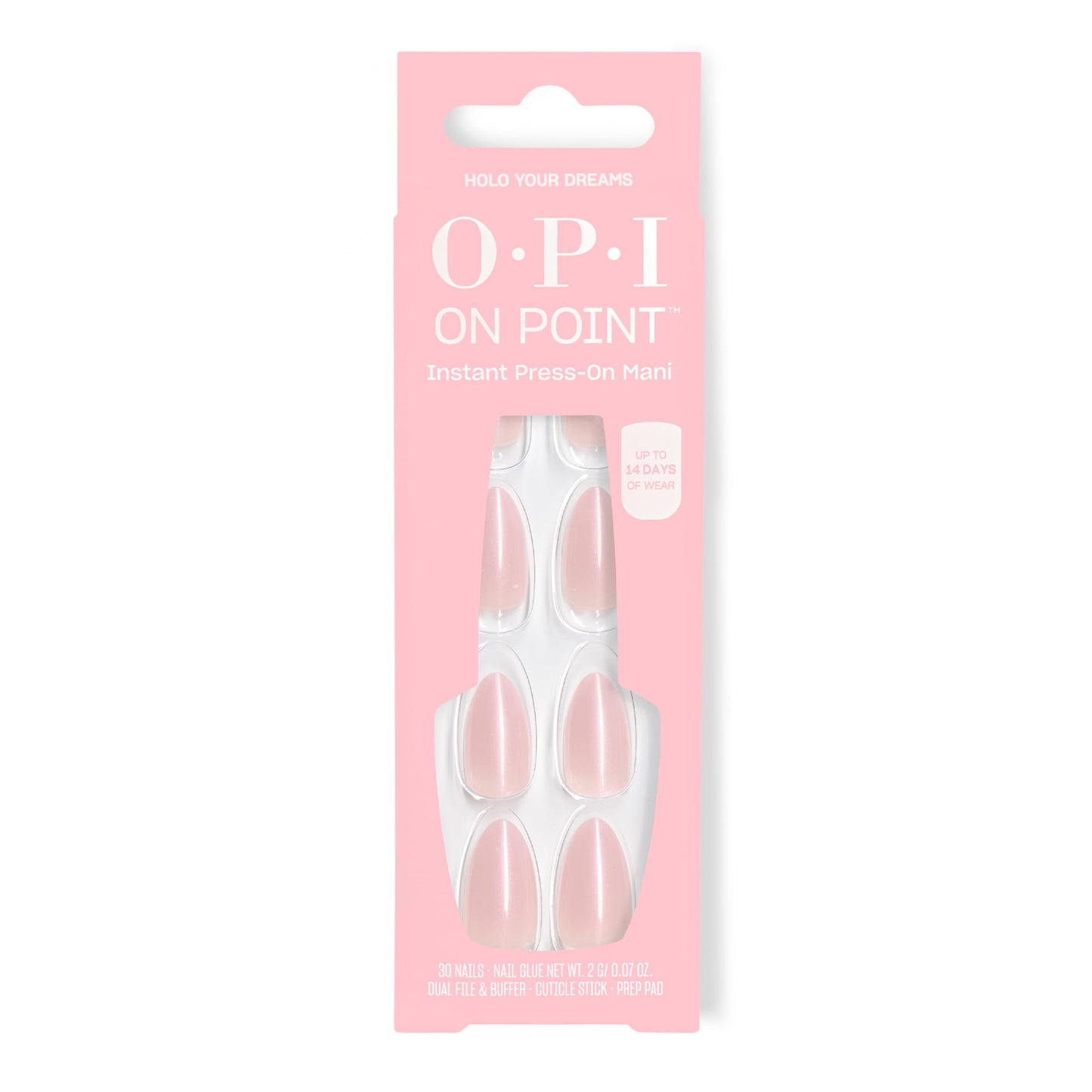 OPI On Point Holo Your Dreams | Short Almond Opaque Neutral Holographic Press On Nails | 30 Count with Glue | Long Lasting, Reusable, Non-damaging | Spring 2026