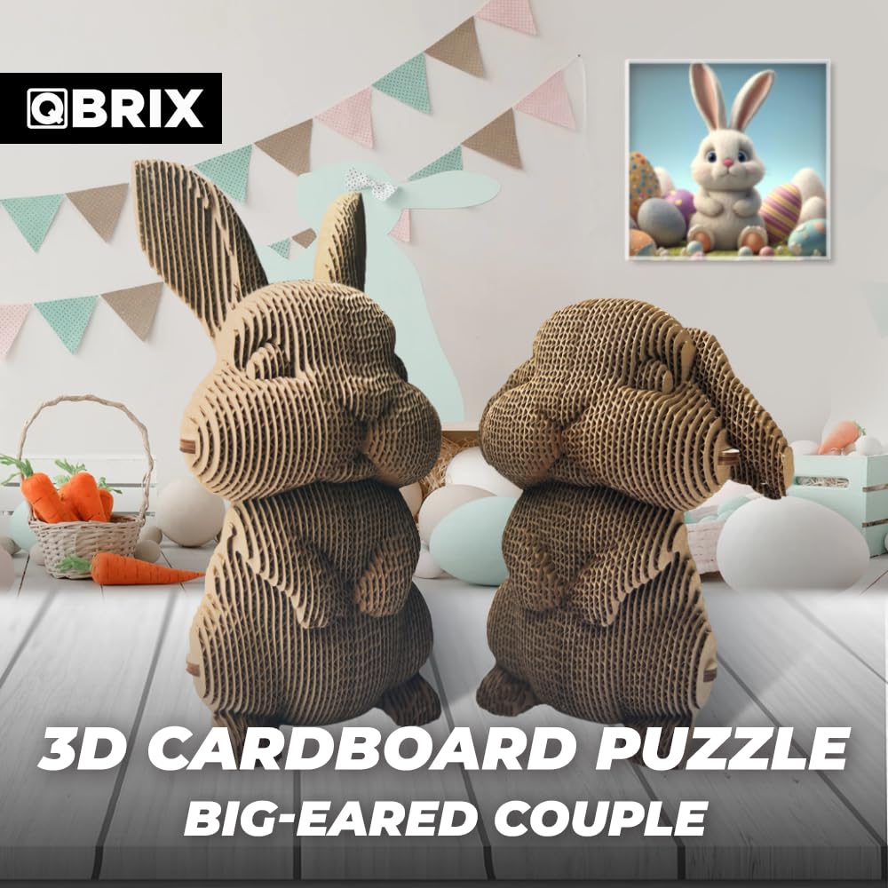 QBRIX Big-Eared Couple 3D Puzzles for Adults, 3D Model Kit for Teens, DIY Crafts for Home Decor, Original Gift for Boys&Girls 14+, Cardboard Model Building Kit