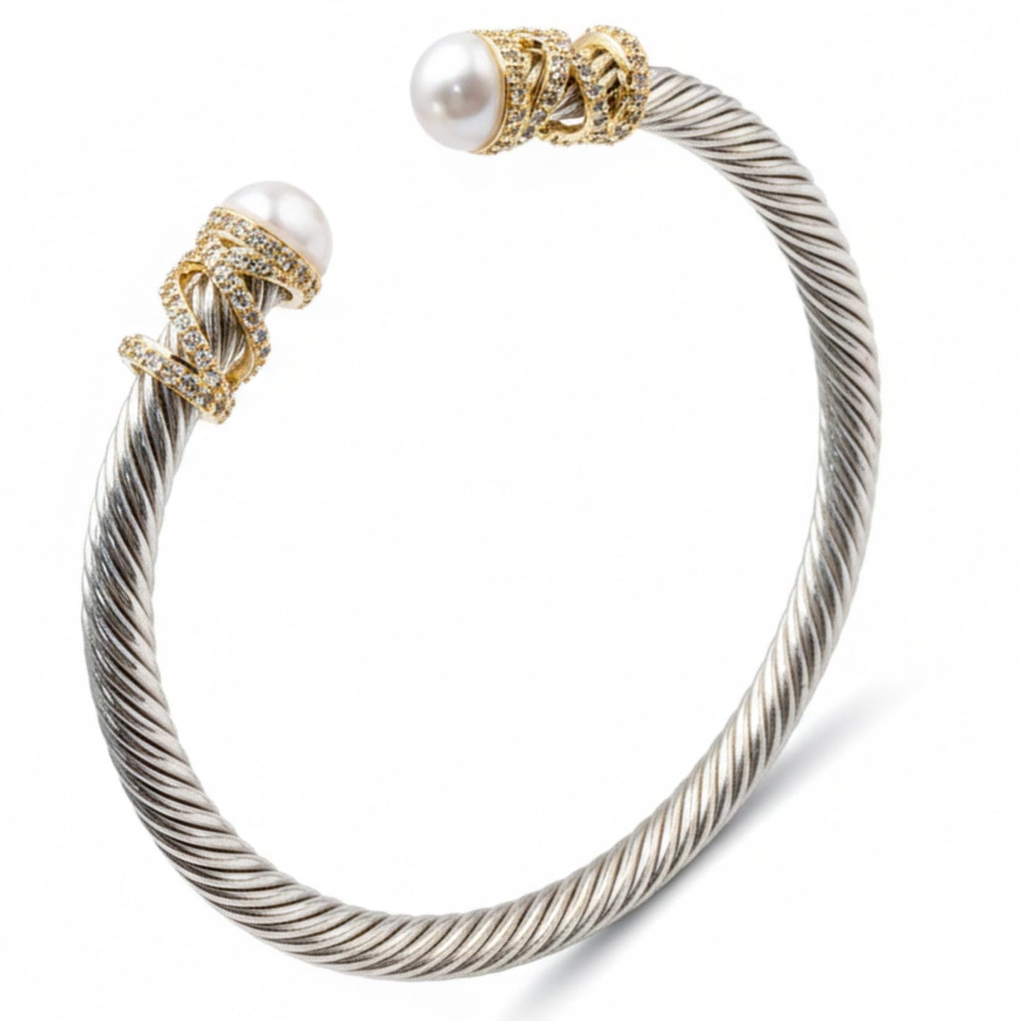 OSIRIDEH2 Elegant Twisted Cable Bangle Bracelet for Women - Open Cuff Classic Jewelry Gift for Anniversary, Valentine, Birthday (Twisted pair cable with stone)