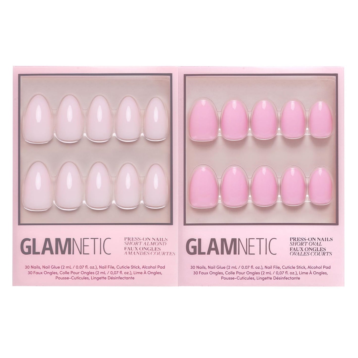 Glamnetic Press-On Nails Bundle - Sugar Doll & Think Pink | Short Almond Milky Fake Nails | Light Pastel Short Oval Fake Nails | Durable, Salon-Quality Nail Kits