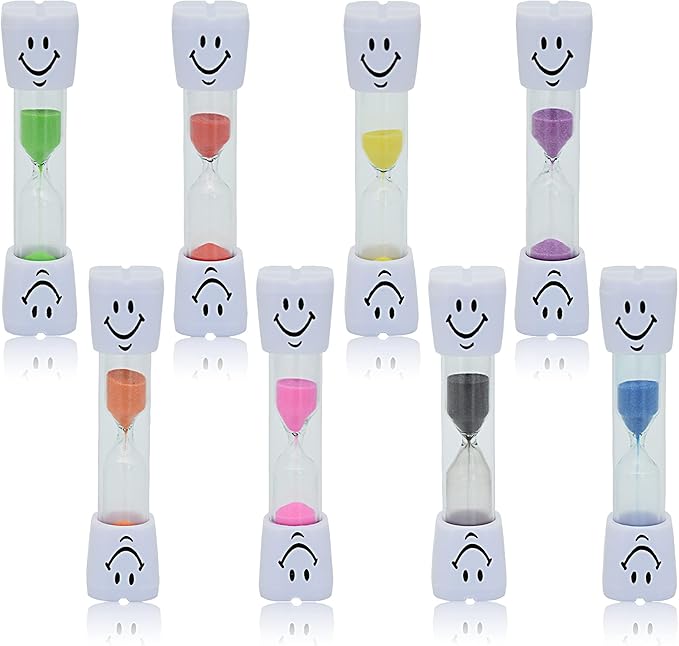 2 Minute Sand Timer Set, 8 Pack Colorful Smiley Hourglass Timers for Kids Proper Tooth Brushing