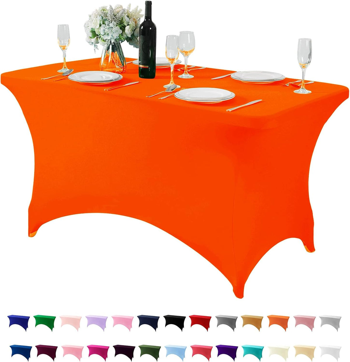 Spandex Table Cover for 4FT Table Universal Fitted Stretch Tablecloth for Party, Banquet, Wedding and Events-Neon Orange
