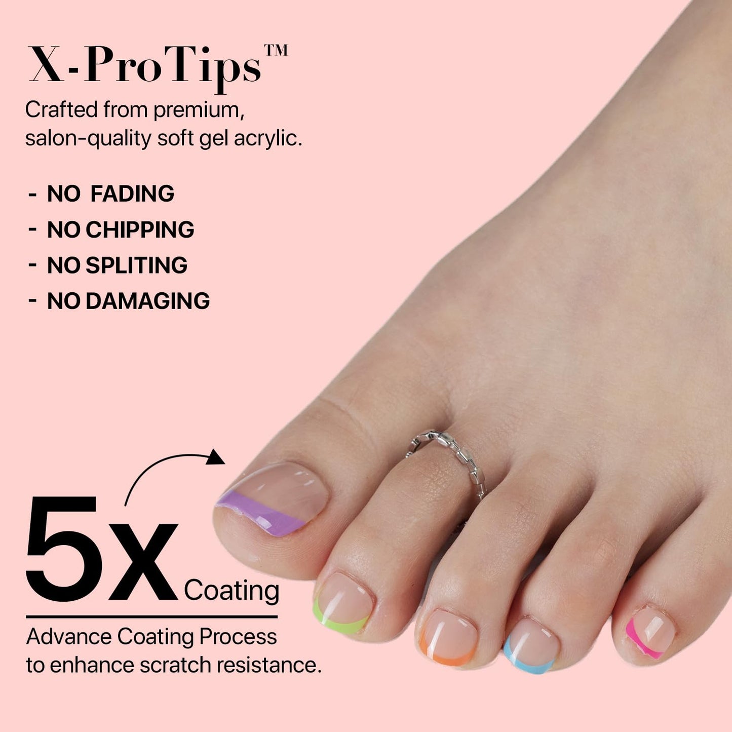SXC Cosmetics X-Pro Tips French Tip Press On Toenails for Women, Acrylic Soft Gel System (Short French Pastel Glow, Short)
